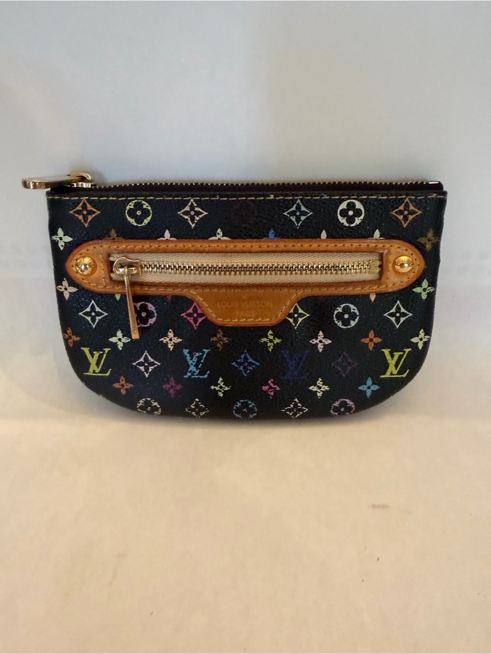 Louis Vuitton Black Multicolor Monogram Mini Pochette with Tan Trim